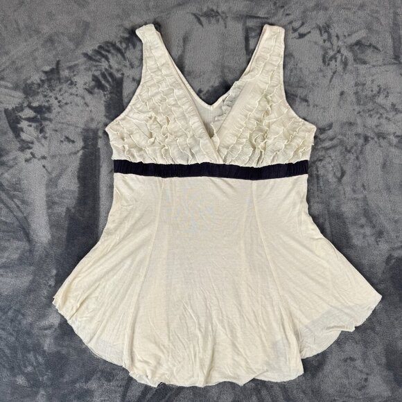 Baby Doll Tank V-Neck Top Ruffle Flowy Sleevless Y2K 90's De.Coded Size XL White - Picture 1 of 8
